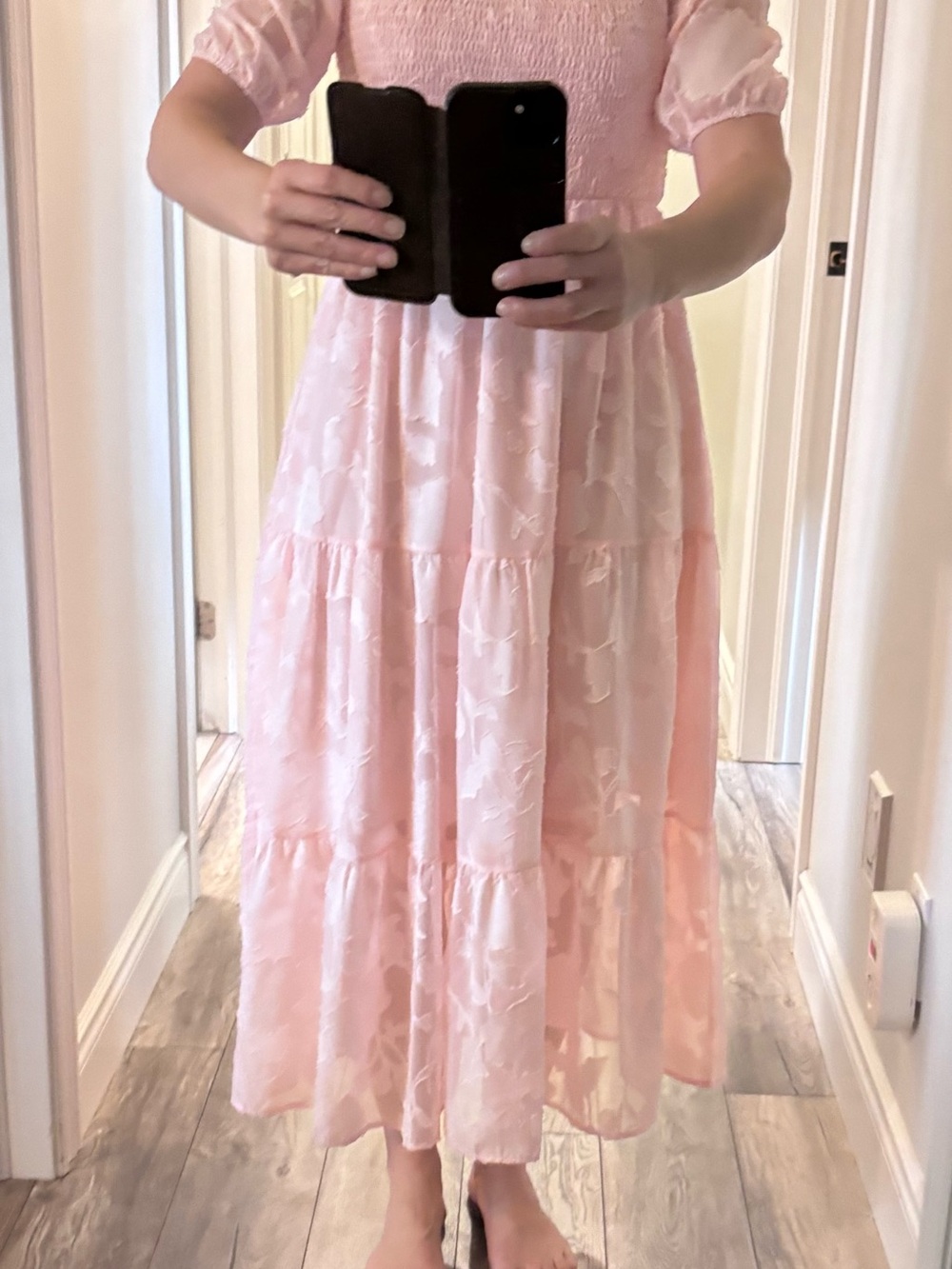 🌸 Pink Floral Textured Smocked Midi Dress - Picture 12 of 12
